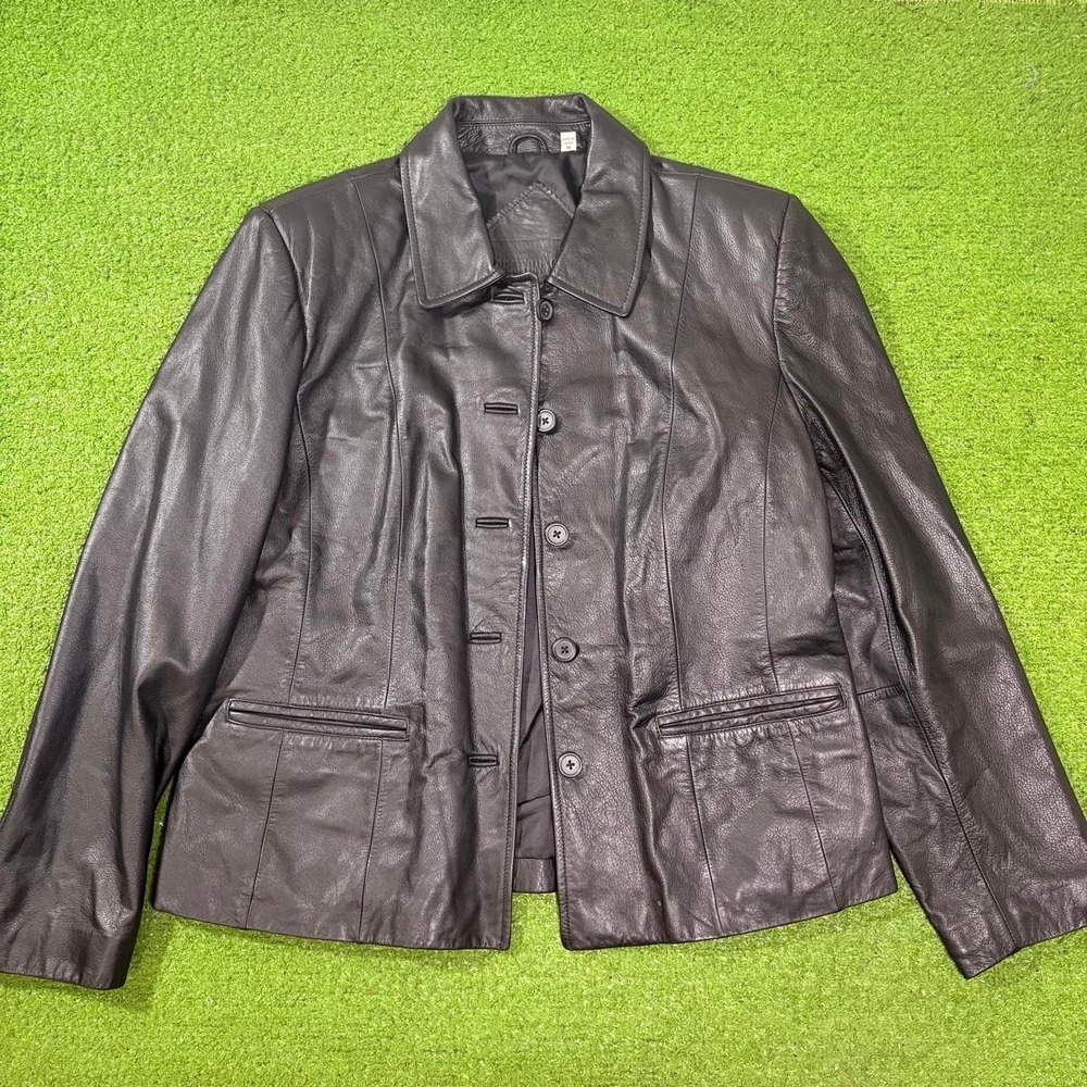 Vintage Y2K Preston & York Black Leather Chic Jacket Open Front Size M